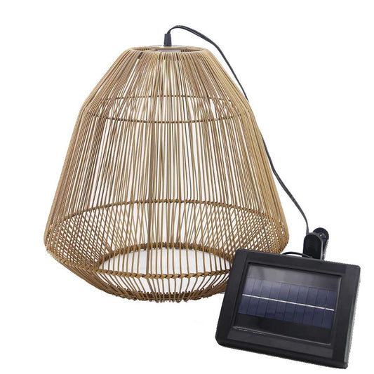 Natural bohemian solar hanging lamp in braided basketry style warm white LED MAYA H39cm