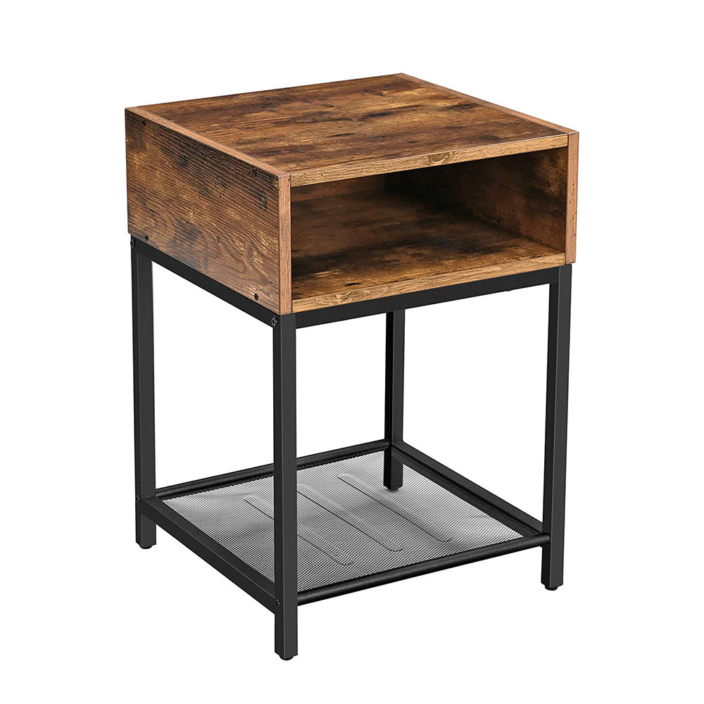 Table de Chevet HARRY Table d’appoint Case Ouverte étagère en Maille Chambre Salon Style Industriel Marron Rustique et Noir