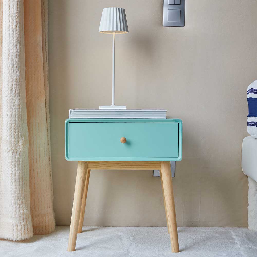 Table de chevet en bois avec tiroir de style scandinave OLAF vert d'eau