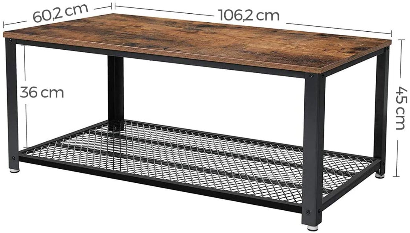 Table Basse au Design Industriel avec Grand Plateau JACKY, Pieds réglables, Protection du Sol, Armature en métal - Stable - Facile à Monter - REDDECO.com