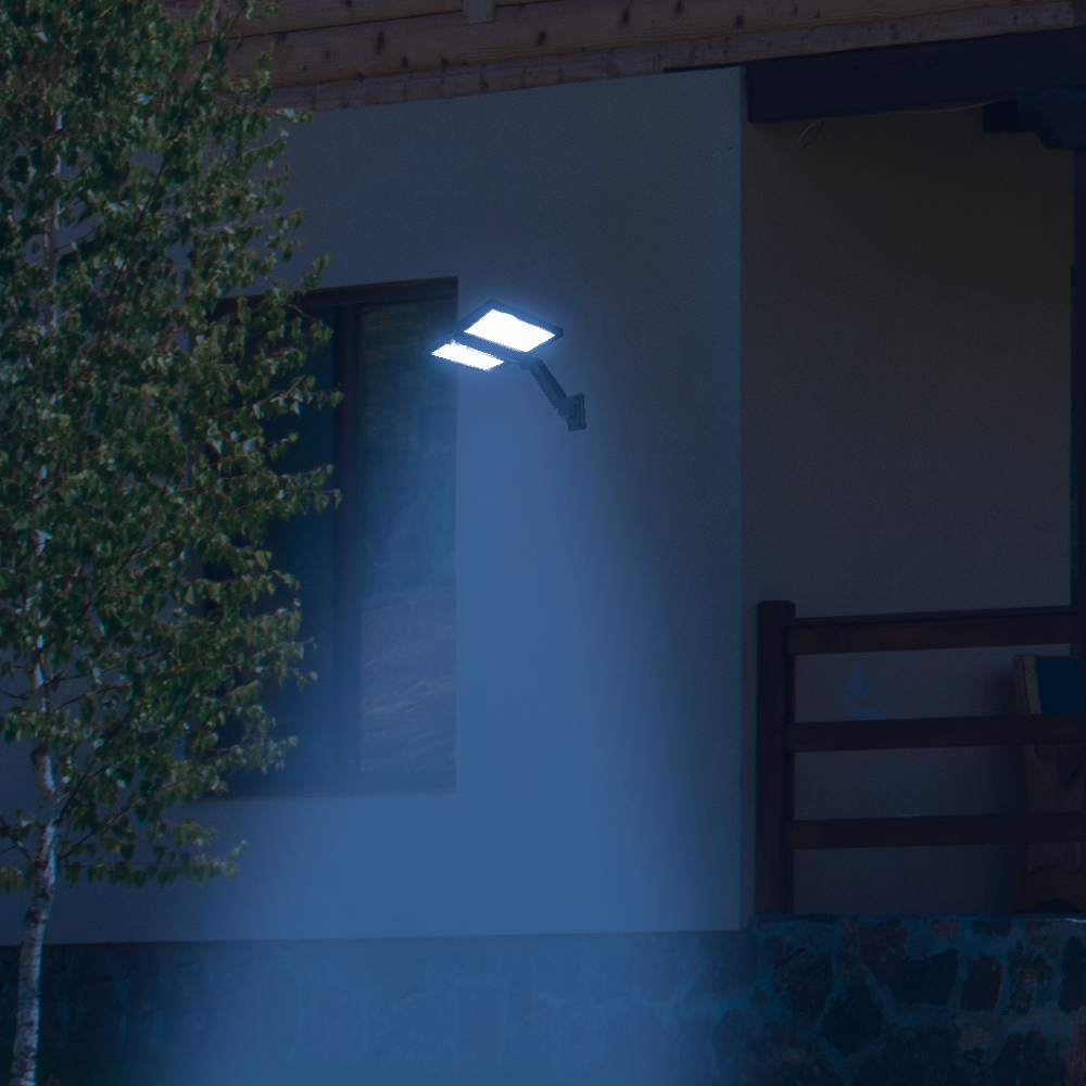 Spot solaire 2 têtes noir éclairage puissant LED blanc CLIPPER BLACK 37cm avec détecteur de mouvement orientable