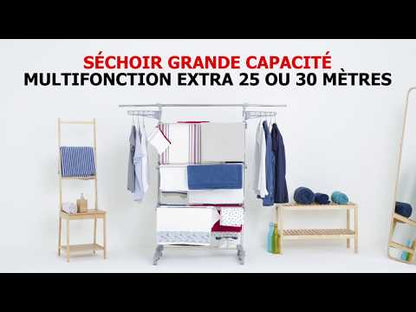 Séchoir à linge étendoir multifonction 30M EXTRA avec 30 accessoires 4 niveaux Gris et Inox