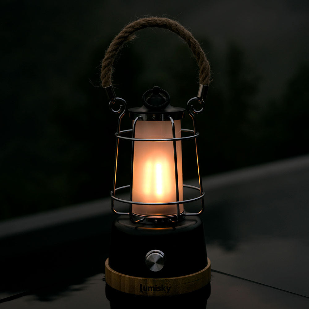 Lanterne sans fil anse en corde LED blanc chaud/ dimmable WILDY H23cm - REDDECO.com