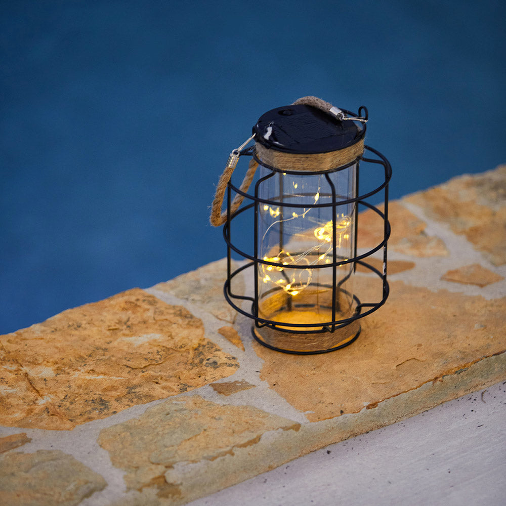 Lanterne solaire décorative poignée en corde micro LED blanc chaud LIGHTHOUSE H20cm