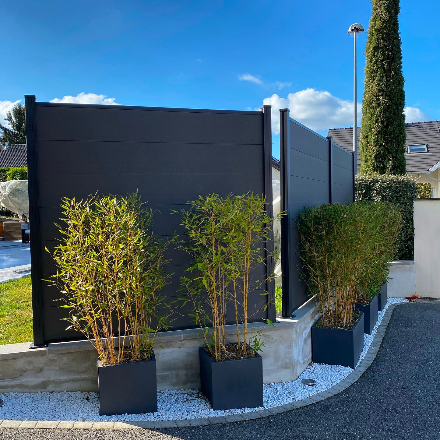 Kit clôture jardin panneaux occultant en bois composite et aluminium - Set de base + 5 extensions : longueur 11.29m