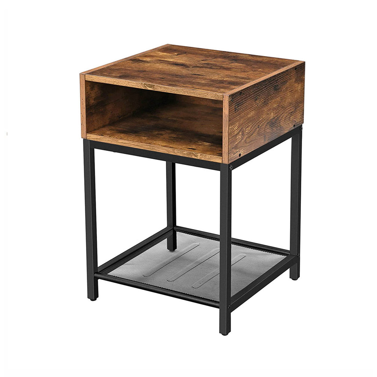 Table de Chevet HARRY Table d’appoint Case Ouverte étagère en Maille Chambre Salon Style Industriel Marron Rustique et Noir
